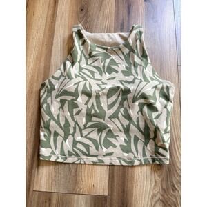 Old Navy Active Cropped Tank Top Built In Bra Stretch Green Tan Camo Women's M